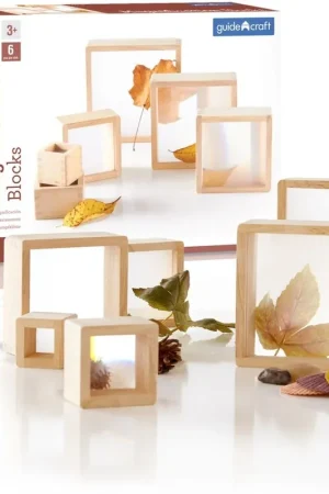 Guidecraft - 6 Houten blokken met vergrootglas Nu Kopen