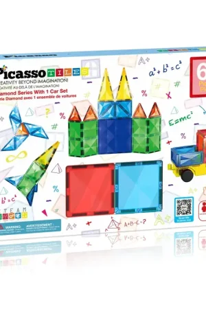 PicassoTiles - 63 stuks Diamond Series Magnetisch constructiespeelgoed Meest Verkocht