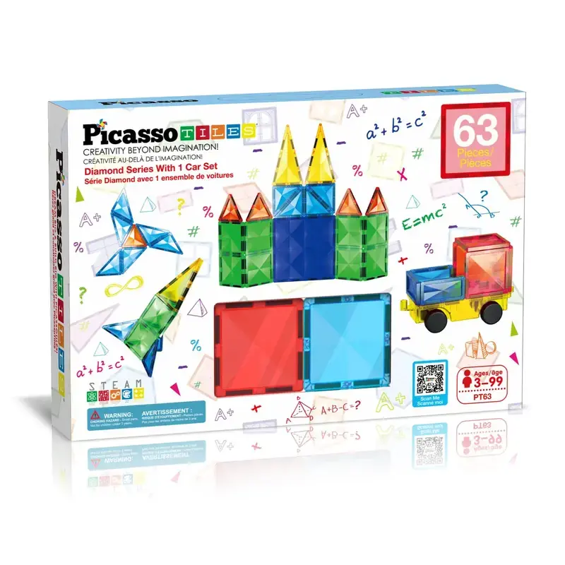 PicassoTiles - 63 stuks Diamond Series Magnetisch constructiespeelgoed Meest Verkocht