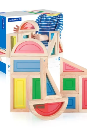 Guidecraft - 10 houten blokken met regenboog acrylglas Meest Verkocht