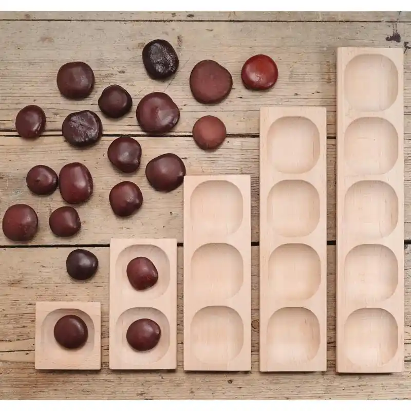 5 houten trays om te leren tellen - Yellow Door Beperkte Voorraad