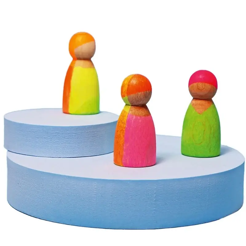 Grimm's - Houten vriendjes - neon mix- 3 stuks Flitsaanbieding