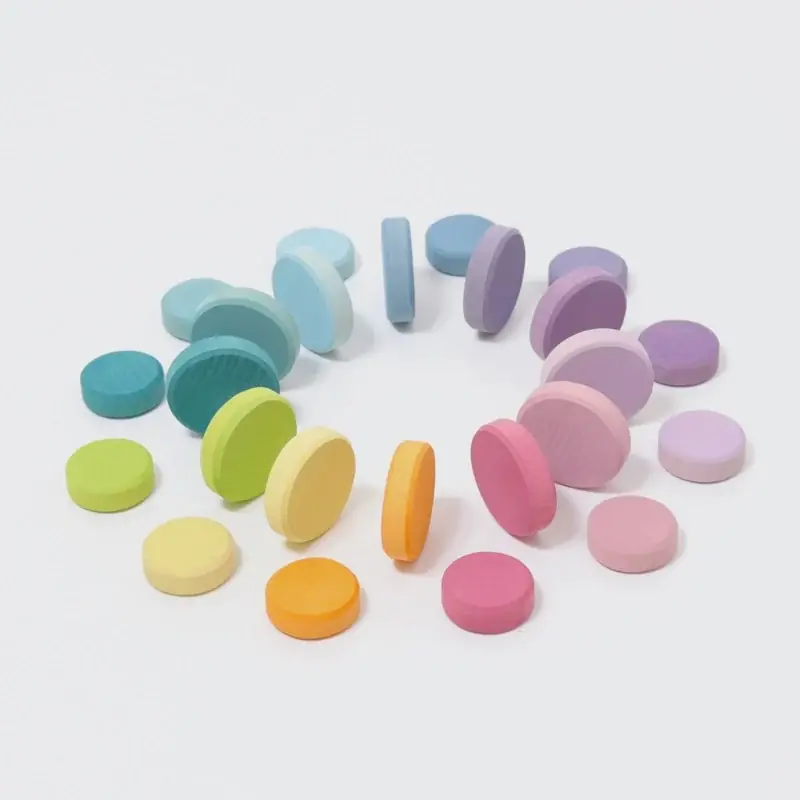 Grimm's - 24 houten munten in 12 kleuren pastel - Grimm's Shop Nu