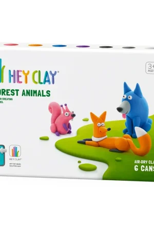 Exclusieve Aanbieding Hey Clay - Forest Animals - Wolf, Vos, Eekhoorn (6 potjes) - interactieve boetseerklei