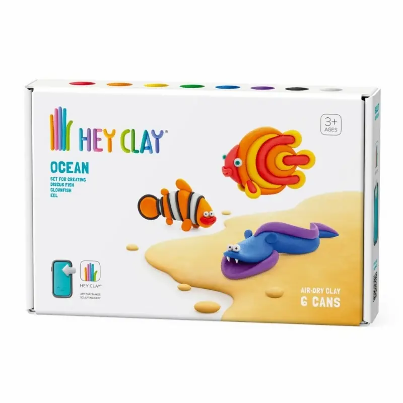 Alleen Vandaag Hey Clay interactieve boetseerkleiset - 3 oceaandieren - discusvis clownvis en aal (6 potjes)
