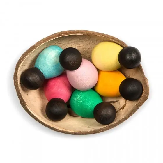 Exclusieve Aanbieding Grapat - Houten baby nins® 6-delig donker in kokosnoot schaal - Grapat