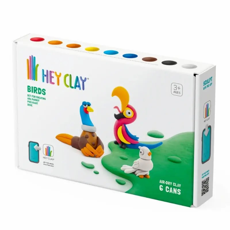 Hey Clay interactieve boetseerkleiset - 3 vogels - papegaai fazant en duif (6 potjes) Dagaanbieding