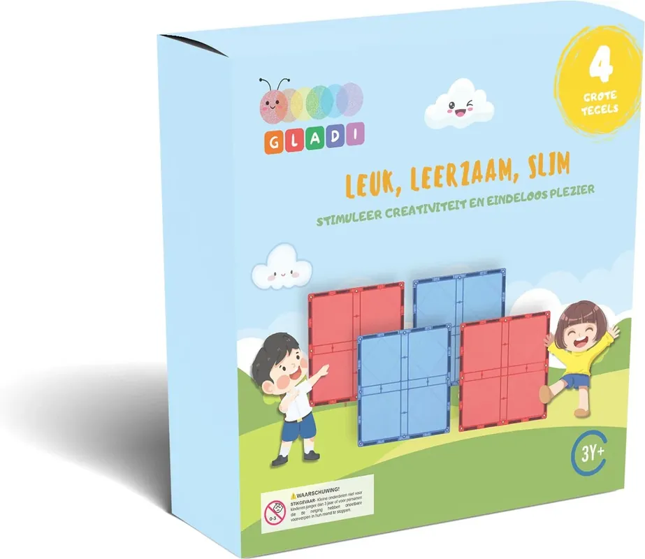 Betaalbaar Gladi Tiles - 4 stuks Grote Tegels - Magnetic Tiles - Magnetisch Speelgoed