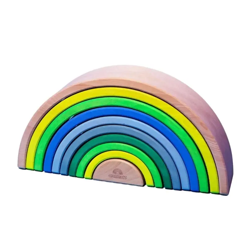 Grimm's - Houten regenboog stapelaar (10-delig) - neon groen Gecertificeerd
