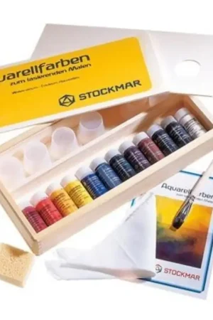 Direct Verzonden Aquarelverf luxe kist (12x20ml, 2 penselen, spons, katoenen lap, houten palet en 6 potjes) Stockmar