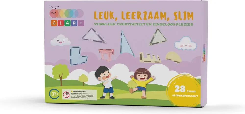 Hoge Kwaliteit Gladi Tiles - 28 stuks Pastel - Magnetic Tiles - Magnetisch Speelgoed