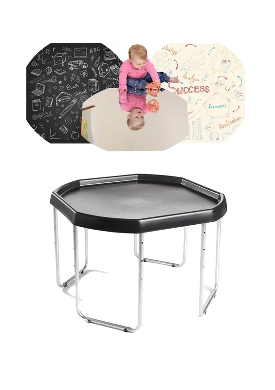 Tuff Tray - SET 70cm Tuff Tray met onderstel inclusief 3 speelmatten (spiegel, krijtbord en whiteboard) Laatste Versie