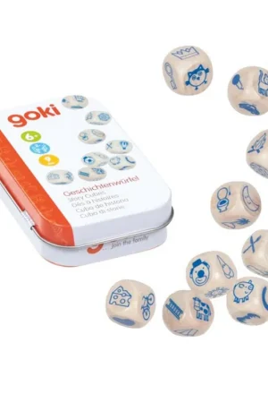 Set van 9 houten verteldobbelstenen in tin 4+ Shop Nu