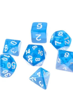 Dobbelsteenset RPG veelhoek transparant blauw 7 stuks Uitverkoop