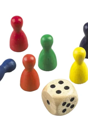 6 spelpionnen en dobbelsteen 16 mm hout Beste Prijs