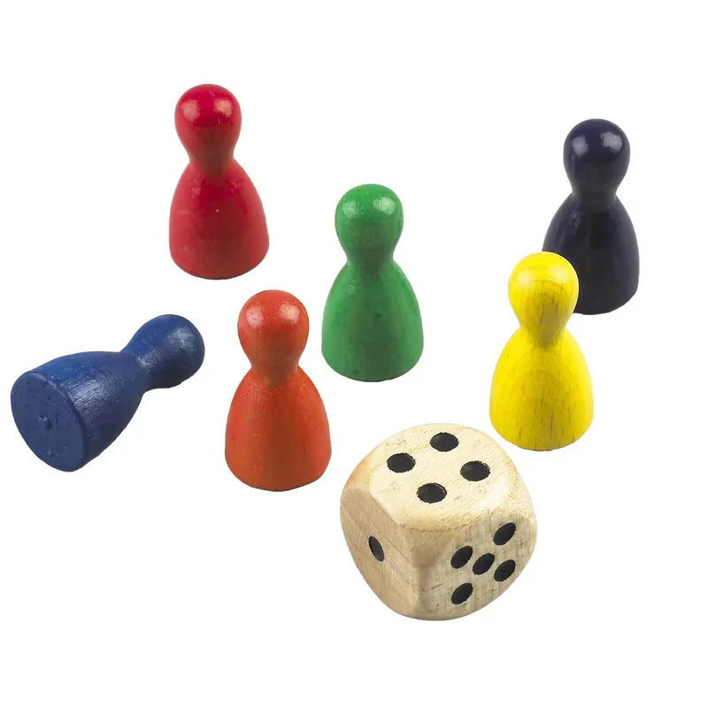 6 spelpionnen en dobbelsteen 16 mm hout Beste Prijs