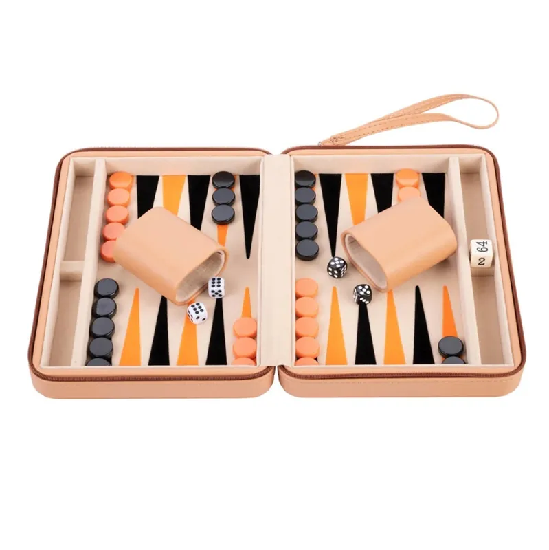 Backgammonspel in beige etui met rits Koop Online
