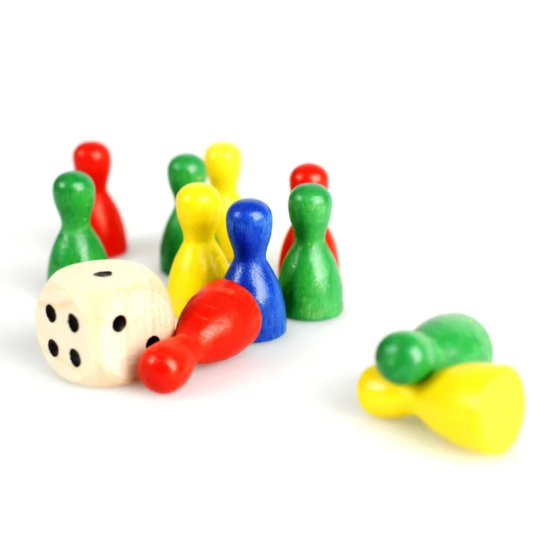 Laatste Kans 16 spelpionnen (4x4) en dobbelsteen 16 mm hout