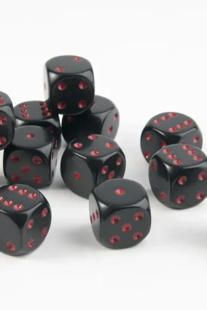 Dobbelsteen D6 16 mm zwart met wit set 12 stuks Aanbieding