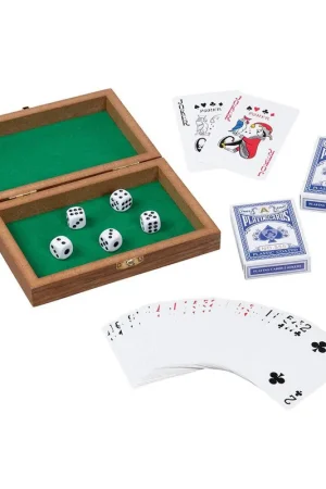 Houtendoosje met speelkaarten en 5 dobbelstenen 7+ Koopje