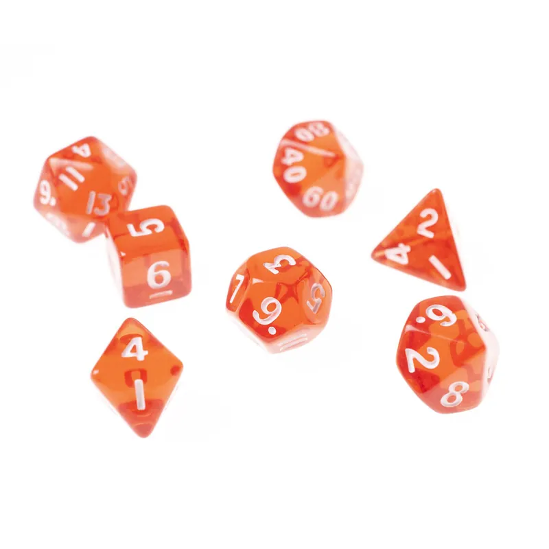 Mini Dobbelsteenset RPG veelhoek transparant rood 7 stuks Koopje