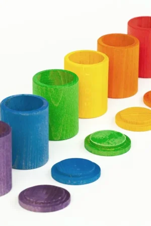 Grapat houten speelgoed 6 kopjes met deksel, gekleurd Direct Verzonden