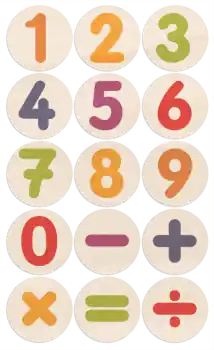 Houten stempel getallen en rekenkundige symbolen Direct Beschikbaar