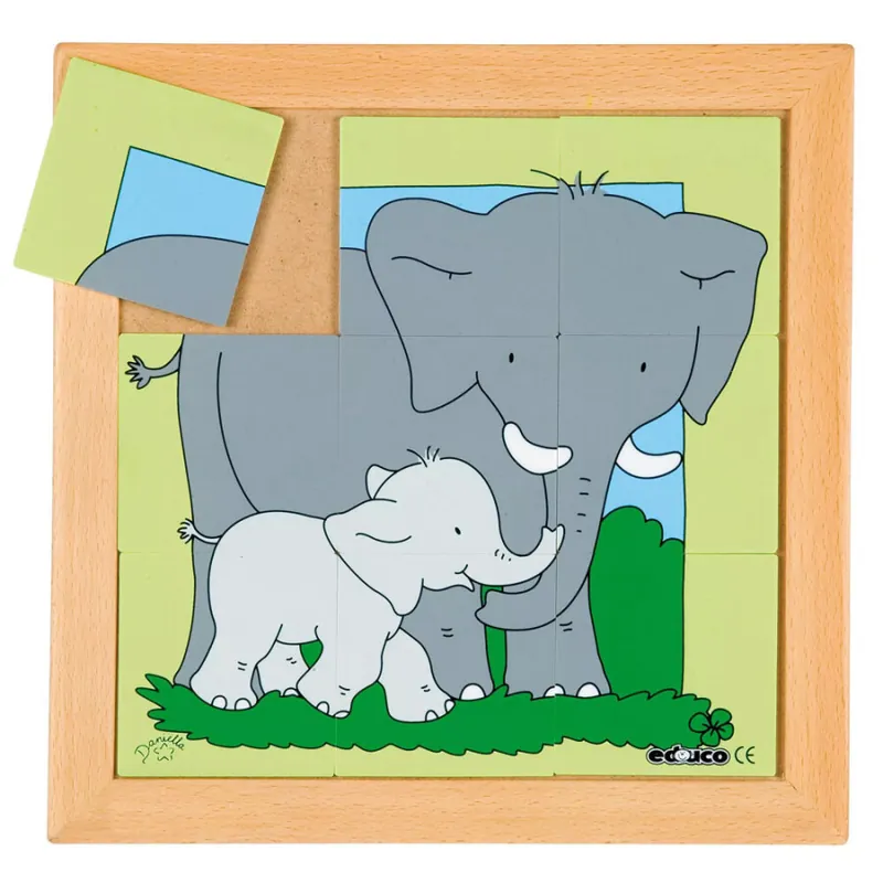 Seizoensaanbieding Dierenpuzzels 'Moeder en kind' - Olifant (9 stukjes)