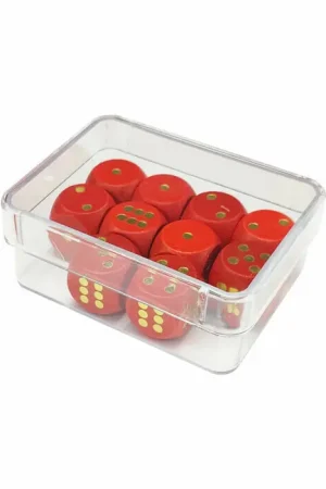 10 dobbelstenen in doosje, rood Flitsaanbieding