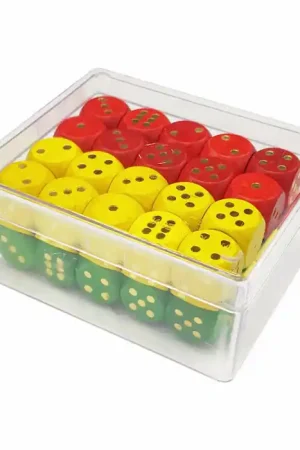 40 dobbelstenen in doosje, kleuren assorti Tijdelijk Beschikbaar