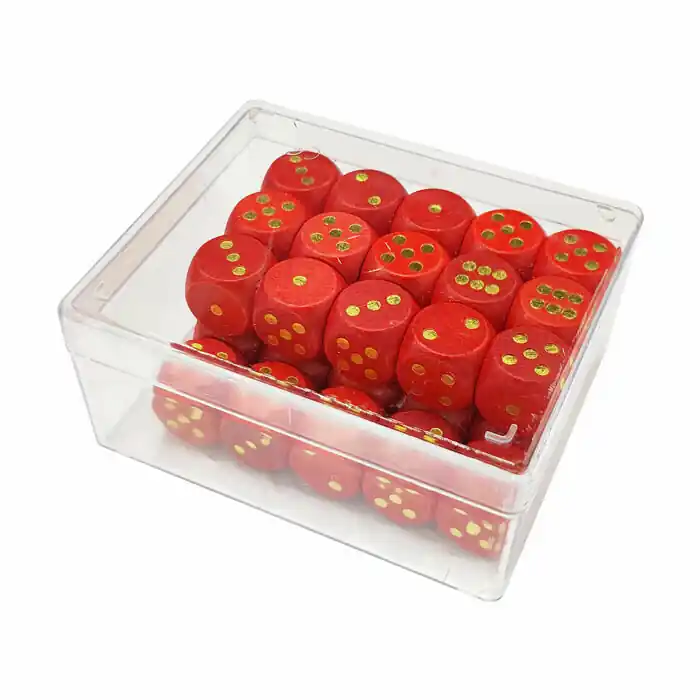 35 dobbelstenen in doosje, rood Aanbieding