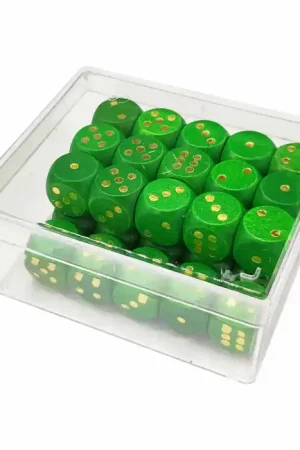 35 dobbelstenen in doosje, groen Koopje